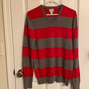 Old Navy Red Gray Stripe V-neck Lightweight Long Sleeve Cotton Sweater Small